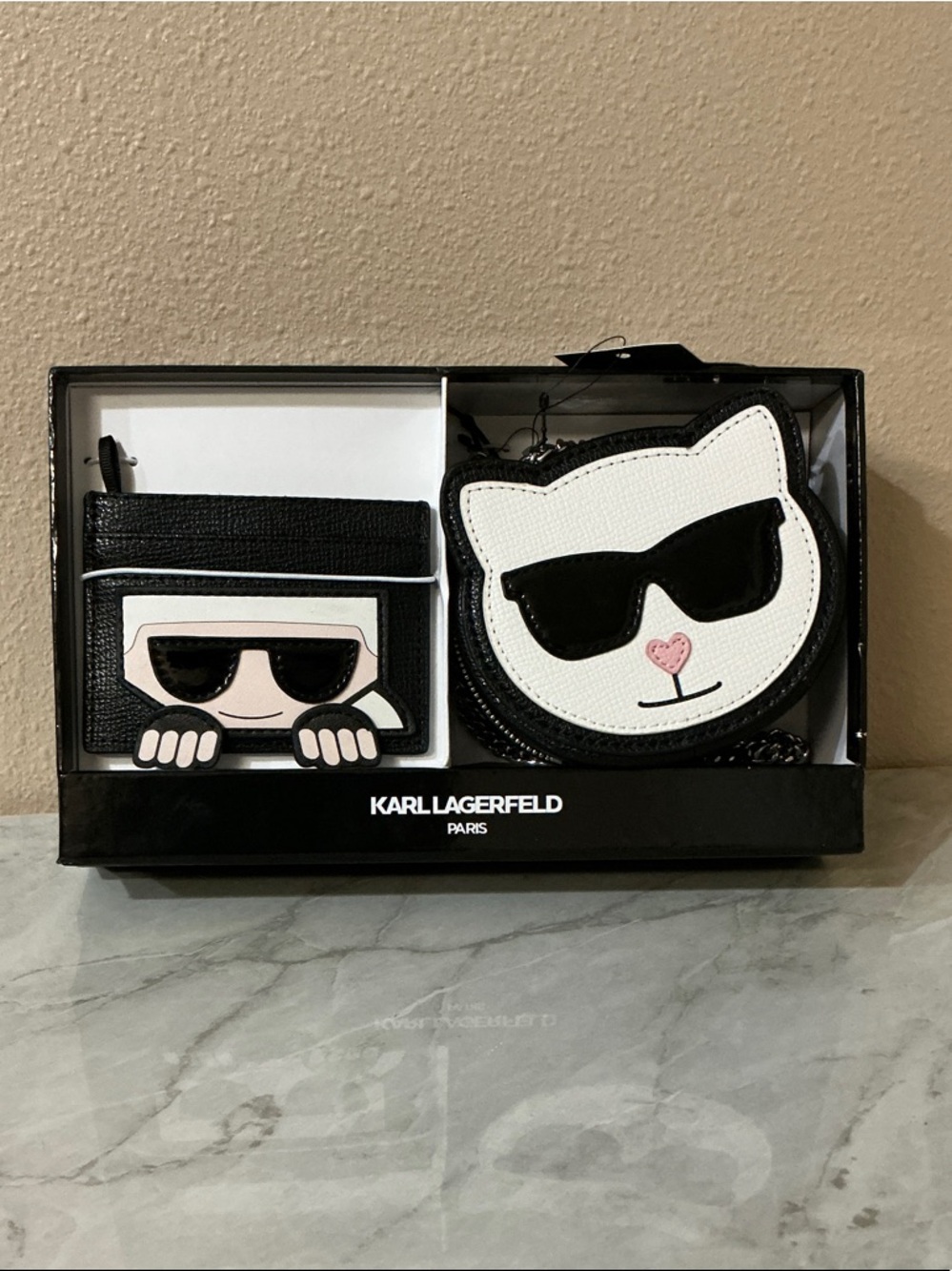 Karl Lagerfeld Karl Black Card Holder & Black & White Cat Coin Purse. - Picture 1 of 3